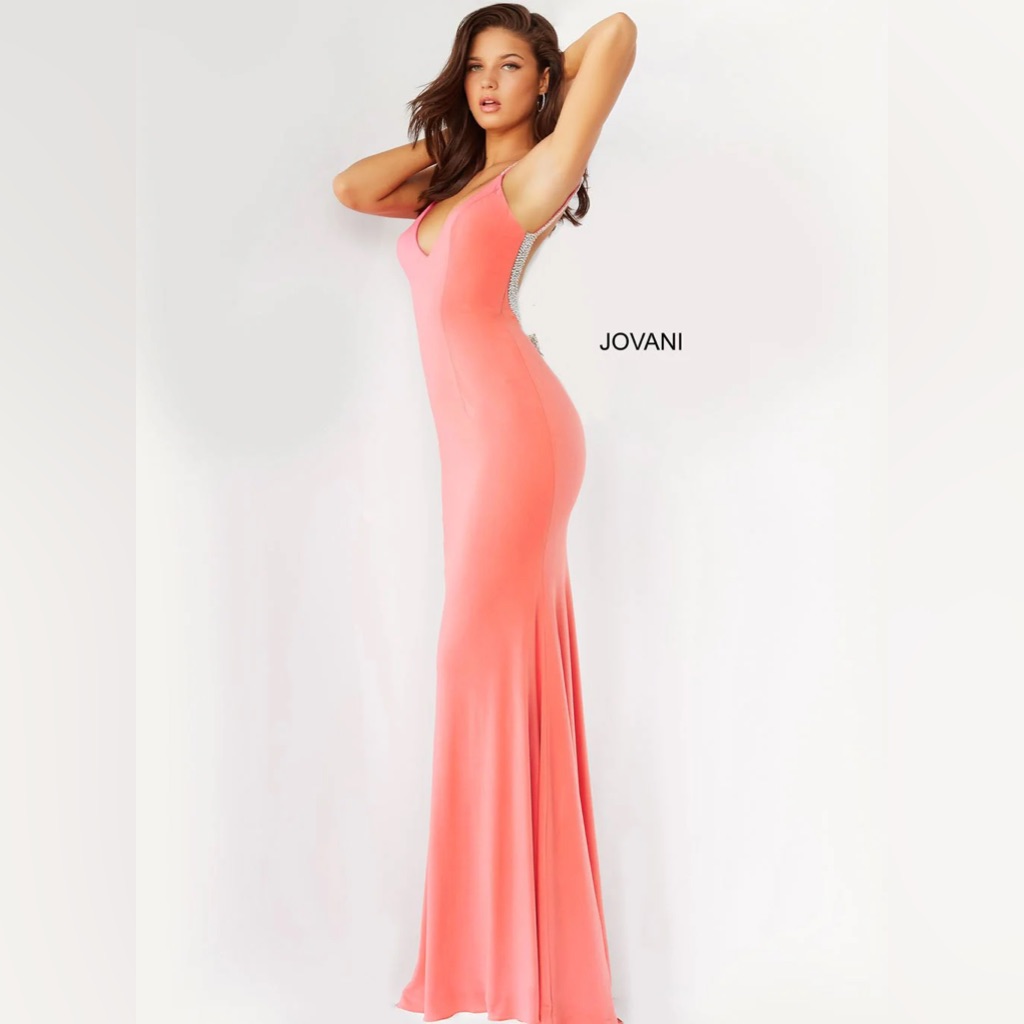 Nwt Jovani Hot Pink Backless V Neck Gown 07297